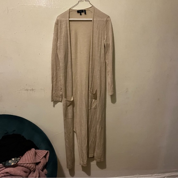 Theory Ivory Linen Maxi Cardigan Sweater M - Picture 3 of 5